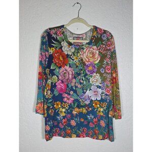 Johnny Was Top Size Large Womens The Janie Favorite Neutra Button Front Henley